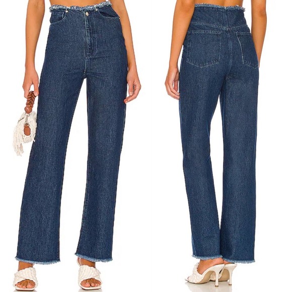 WE WORE WHAT Indigo  Frayed Waist Straight Leg Jean, FF0633 - Picture 9 of 12